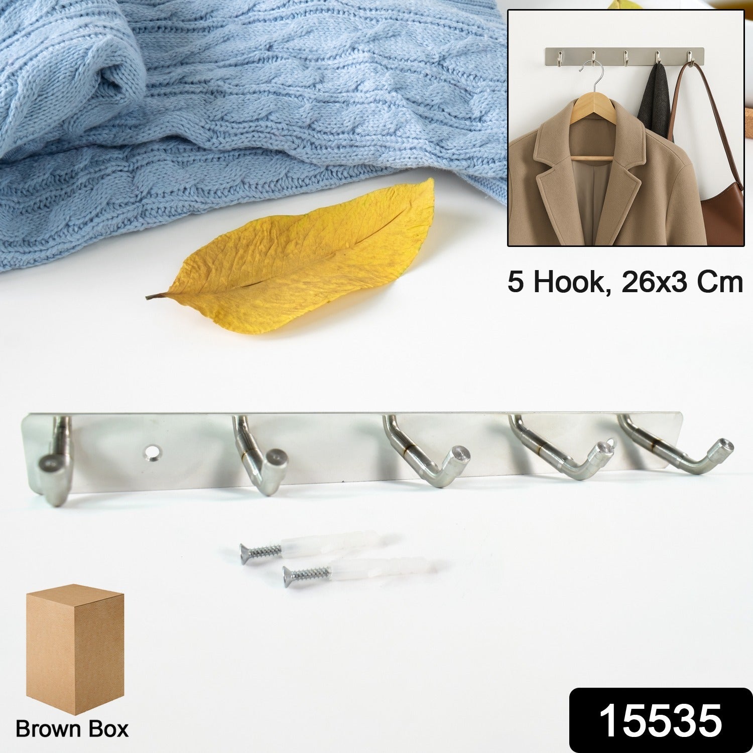 Stainless Steel Wall Mounted Coat 5 Hook Rack (26x3 / 1 Pc) Stainless Steel Wall Mounted Coat 5 Hook Rack (26x3 / 1 Pc)